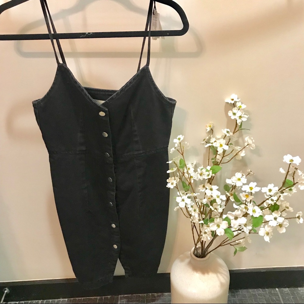 Topshop black denim button up dress